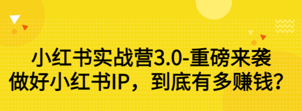 【3315】小红书实战营3.0-重磅来袭：做好小红书IP，到底有多赚钱？（价值7999元）