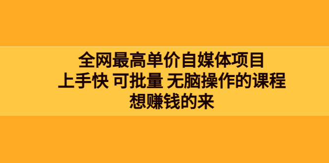 【3876】全网最单高价自媒体项目：上手快 可批量 无脑操作的课程，想赚钱的来