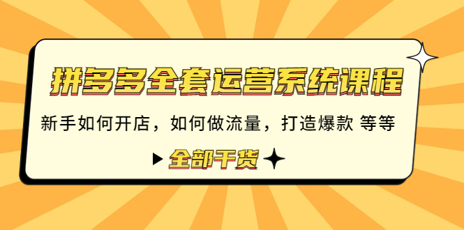 【4593】拼多多全套运营系统课程：新手如何开店 如何做流量 打造爆款 等等 全部干货