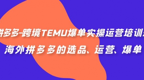 【7028】拼多多-跨境TEMU爆单实操运营培训班，海外拼多多的选品、运营、爆单