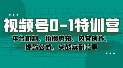 【7496】视频号0-1特训营：平台机制、拍摄剪辑、内容创作、爆款公式，实战案例分享