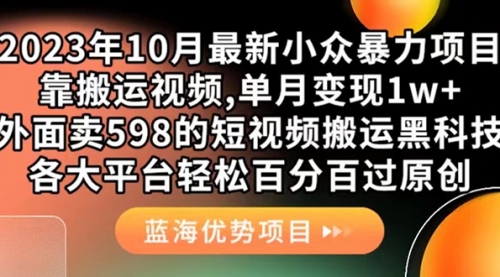 【7529】外面卖598的10月最新短视频搬运黑科技，各大平台百分百过原创 靠搬运月入1w