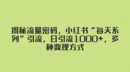 【8381】揭秘流量密码，小红书“每天系列”引流，日引流1000+，多种变现方式