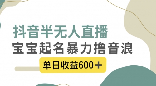 【8385】抖音半无人直播，宝宝起名，暴力撸音浪，单日收益600+