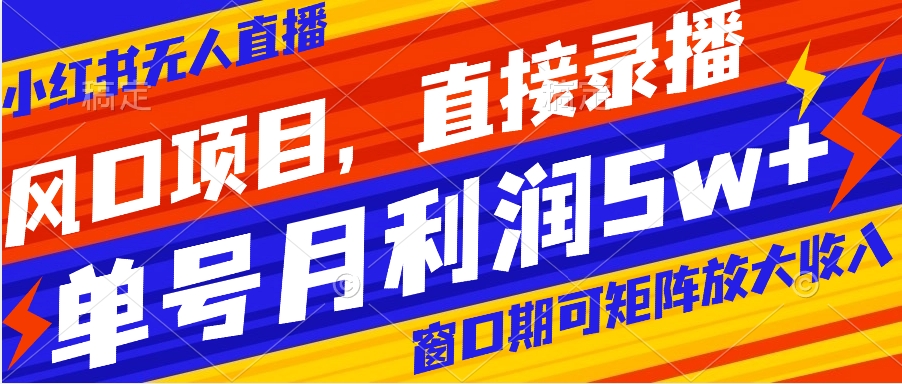 【8403】风口项目，小红书无人直播带货，直接录播，可矩阵，月入5w+