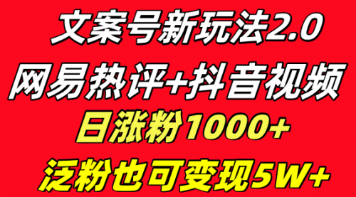 【8628】文案号新玩法 网易热评+抖音文案 一天涨粉1000+