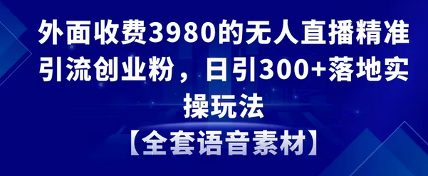 【8884】无人直播精准引流创业粉，日引300+落地实操玩法【全套语音素材】