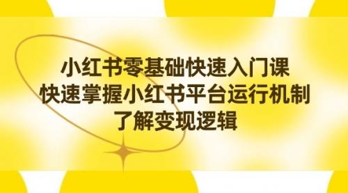 【8914】小红书0基础快速入门课，快速掌握小红书平台运行机制，了解变现逻辑