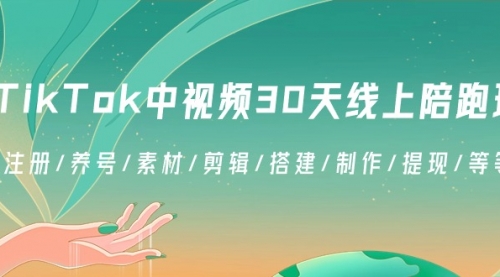 【8995】TikTok中视频-30天线上陪跑班：注册/养号/素材/剪辑/搭建/制作/提现/等