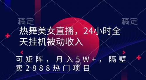 【9045】热舞美女直播，24小时全天挂机被动收入，可矩阵 月入5W+隔壁卖2888热门项目