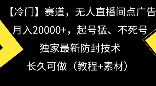 【9119】【冷门】赛道，无人直播间点广告，月入20000+