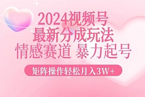 【第11705期】2024最新视频号分成玩法，情感赛道，暴力起号，矩阵操作轻松月入3W+