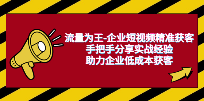 【6501】流量为王-企业 短视频精准获客，手把手分享实战经验，助力企业低成本获客