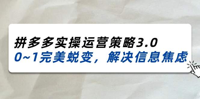 【第11036期】拼多多实操运营策略3.0，0~1完美蜕变，解决信息焦虑